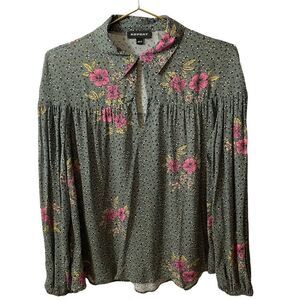 REPEAT Grey Floral Blouse Size Small